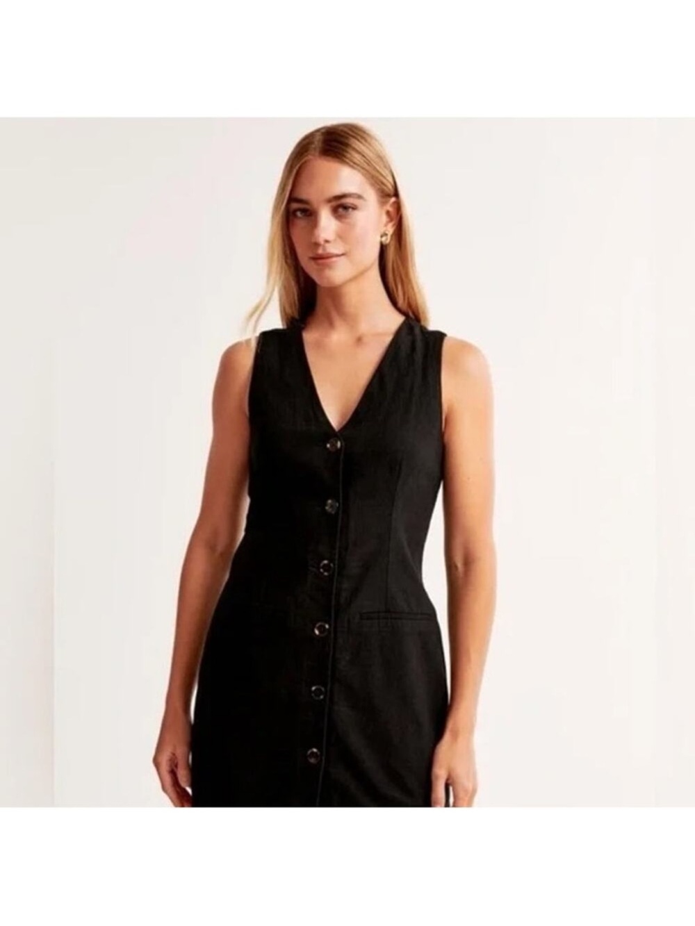 EUC Abercrombie Sleeveless Black Button-Front Steath Midi Dress size M pet.~$98 - Picture 2 of 6